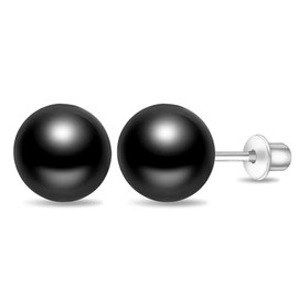 Black Pearl Screw Back Earrings - 925 Sterling Silver Black Cultured Freshwater Pearl Earrings Jewelry Gifts for Women Men Christmas Thanksgiving Day, 8mm, Sterling Silver, Pearl