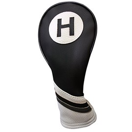 Majek Golf Headcover Black and White Vintage Leather Style #5 Hybrid Head Cover Fits Most Hybrid Clubs