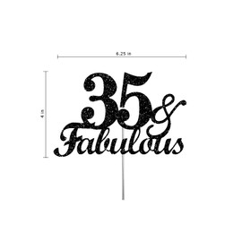 Fabulous & 35 decoraciones para tartas con purpurina negra, ideal para decoración de fiesta de 35 cumpleaños, decoración de alta calidad, brillo resistente de doble cara, palo acrílico. Fabricado en Estados Unidos