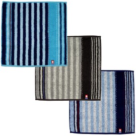 Nishio Imabari Towels, Certified Hand Towels, Set of 3, Made in Japan, 100% Cotton, 9.8 inches (25 cm), Double-Sided Pile, Absorbent, Striped, Vertical Pattern, Gentleman's Imabari Towel, Handkerchief, Turquoise, Gray, Navy, Gift