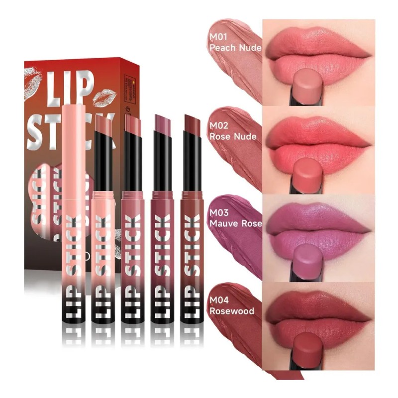 Labial Para Mujer Velvet Waterproof Duradero Set De 4 Nu