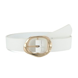 Earnda White Leather Belts for Women Casual Fashion Waist Belt with Liquid Shapes Gold Buckle for Jeans Pants Dresses 1.18" Width Small