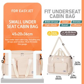 FIORETTO for Easyjet Airlines Cabin Bag 45x36x20 Underseat Travel Duffle Bag Holdall Tote Carry on Luggage Holdall for Women and Men with Shoulder Strap Beige