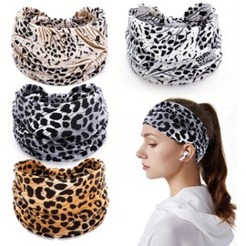 Yueser Women's Headbands, Pack of 4 Headbands for Women, Sports Headband, Women's Leopard Print Elastic Hair Bands, Headband, Girls, Non-Slip Hair Band for Yoga, Workout, Running, Sports