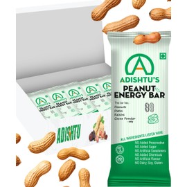 Adishtu Peanut Energy Bars - 168kcal Snack Bars with Whole Peanuts - Box of 5
