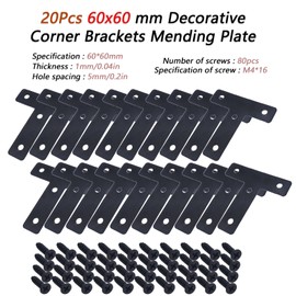 Joyangy 20pcs T Flat Shape Braces Corner Bracket, 60x60 mm Decorative Corner Brackets Mending Plate, Stainless Steel T-shaped Bracket for Wood Furniture Fixing