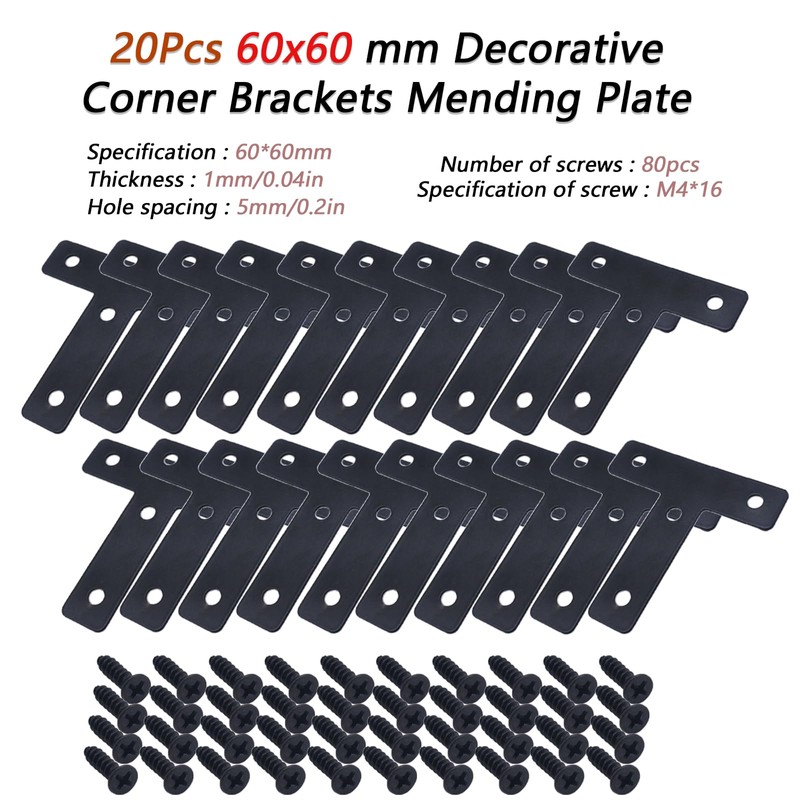 Joyangy 20pcs T Flat Shape Braces Corner Bracket, 60x60 mm