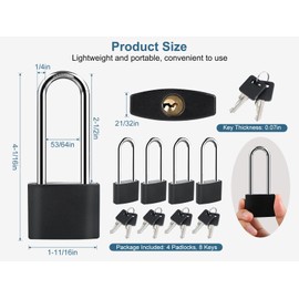 DELSWIN Covered Aluminum Lock, 2-1/2 Inch Long Shackle Locker Lock with 8 Keys, Weatherproof Padlock for School Gym Locker, Toolbox, Gate, Fence, Shed (Keyed-Alike, 4 Pack)