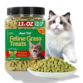 Just Try Cat Treats, Cat Grass Treats, Natural Salmon Flavor Healthy Cat Snacks, Training Biscuits Treats for Cats, Catnip for Cats, Crunchy Fish Shape Adult Cat Snacks, 16 oz﻿ (Salmon) - Specification: 13.4Oz*2