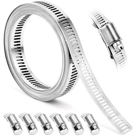 Hose Clamp, Length 9.8 ft (3 m), Width 0.5 inches (12.7 mm), 6 Fasteners, Stainless Steel, Adjustable Length, Duct Band, For Mechanical Plumbing, Water Piping, Ventilation Ducts