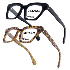 LOVIVY Bifocal Reading Glasses for Women Oversized Dual Focus Blue Light Readers Oprah No Line Clear Square Retro Eyewear (BK+YE, +1.75)