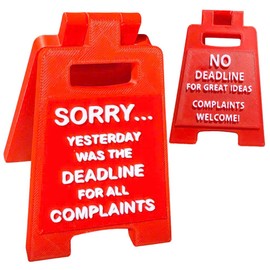 Funny Complaint Desk Sign – “Yesterday Was the Deadline” – Office Humor Decoration – Double-Sided Mini Sign for Coworkers – 3D Printed Joke Gift for Work Desk