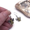Bumble Bee Yellow and Black Enamel Charm Bead Earrings on