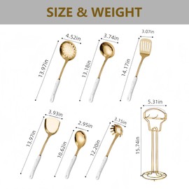 Gold Kitchen Utensils,7pieces Gold Cooking Utensils Set,Kitchen Tools Set With Utensil Holder, gold kitchen accessories,Dishwasher Safe, Easy To Clean(White)