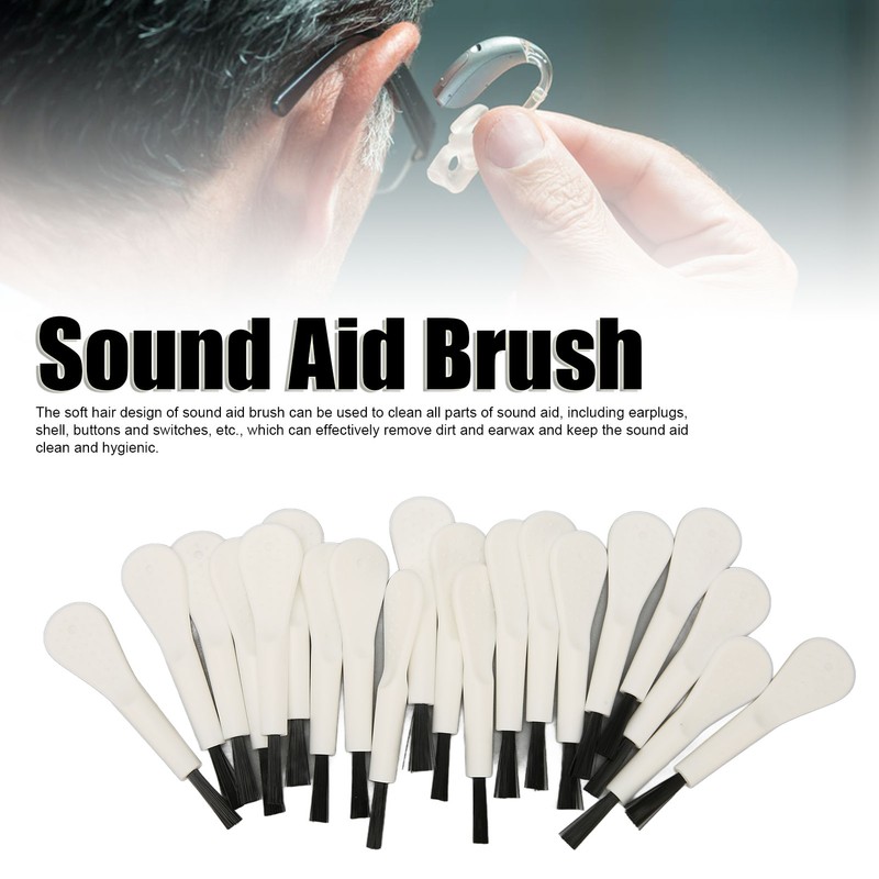 20pcs White Handle Black Hair Sound Aid Cleaning Brush Professional