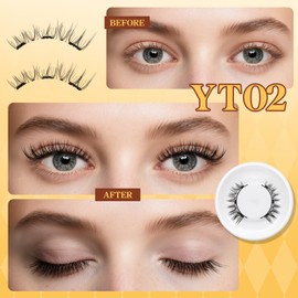 QUEWEL Magnetic Lashes Natural Look, 1 Pair Reusable Magnetic Eyelashes with Applicator, No Glue Needed Manga Eyelash Magnetices Lashes Kit Easy to Apply and Remove(YTCX-B)