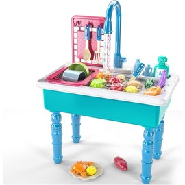 Play Kitchen Sink Toys, Blue Electric Dishwasher Playing Toy with Running Water, Play Food & Tableware Accessories, Kitchen Set Toys, Role Play Sink Set for Toddlers Kids Boys Girls - Color: Pink