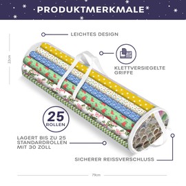 volila Wrapping Paper Storage Carry Bag (Pack of 1) - Wrapping Paper Organiser Bag for Wrapping Paper Rolls, Poster Roll etc. - Transparent Gift Roll Storage Bag with Handles