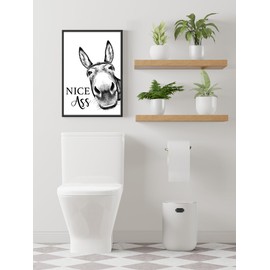 artpin® Poster Bathroom Decorative Pictures Bathroom Black and White Saying | Toilet Decoration DIN A4 Wall Pictures Donkey B11