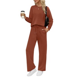 WIHOLL Fall Outfits for Women 2025 Matching Sets Clothing Holiday Two Piece Vacation Outfits Business Casual Cozy Athletic Athleisure Winter Conjuntos De 2 Piezas Para Mujer Caramel S