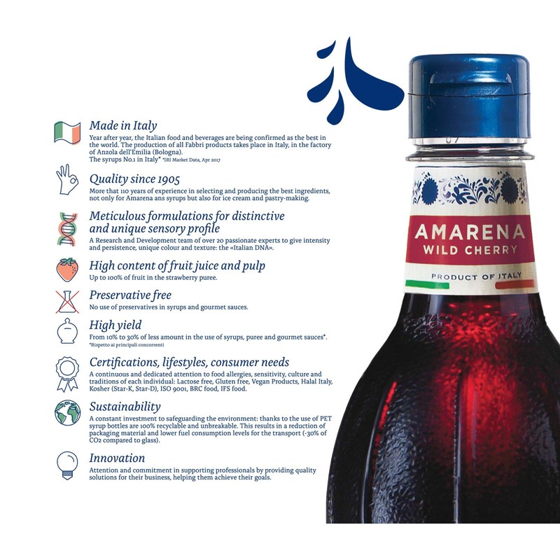 Fabbri Flavoring Syrup, Amarena Cherry, Made in Italy, 33.8 Ounce