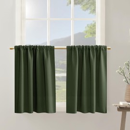 PANELSBURG Short Curtains 30 Inches Long for Small Window Set 2 Panels,Boho Blackout Bathroom Kitchen Window Curtains Over Sink,Olive Green