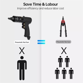 4-IN-1 Pneumatic Rivet Nut Gun Set (10-24 & 1/4 5/16 3/8)Air Nut Insert Machine