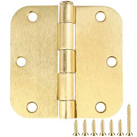 Door Hinges Satin Brass 3.5 Inch x 3.5" Interior Gold Door Hinges for Doors 18 Pack Brushed Brass Door Hinges 3-1/2" Rounded 5/8"Radius Corners Bedroom Residential Standard Indoor Door Hardware Hinge