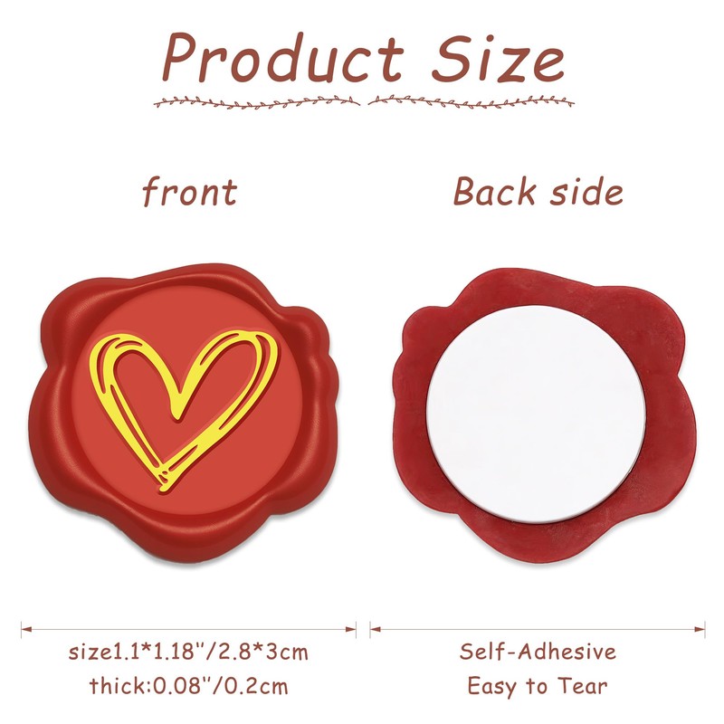 50Pcs Heart Wax Seal Stickers Self-Adhesive Envelope Seal Stickers