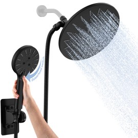 9 In Rain Shower Head with Handheld Wand, High Pressure Shower Heads With Handheld Spray Combo, 3+1 Easy Switch Modes Spray, 71 Inches Stainless Steel Hose, Matte Black