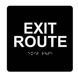 ADA EXIT Route Braille Sign, 6"x6", Double Sided VHB Tape (Black)