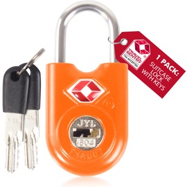 OW-Travel TSA Approved Luggage Locks Padlocks (1 Pack) Suitcase locks with Keys. Heavy Duty Zinc Alloy Suitcase Padlocks with Key Lock for Luggage, Bag, Case, Backpack, Rucksack, Gym Locker (Orange)
