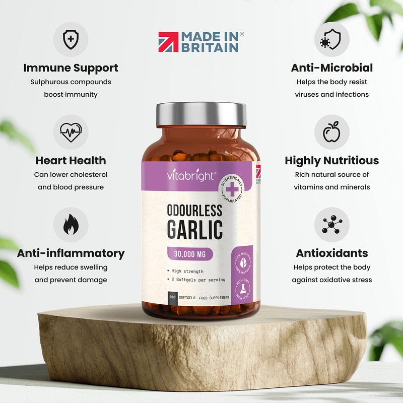 Odourless Garlic Capsules - High Strength 30,000mg - 180 Deodourised