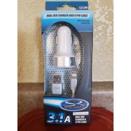 SOLARAY DUAL PORT 3.1A Apple Devices Charger & 8 pin cable msrp $21.99