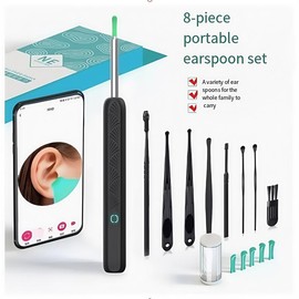 Wireless Visual Earpick, 1 Box LED Wax Removal Tool Picking Stick with Ear Pick Heads, HD Camera Smart Ear Wax Remover Ear Cleaning Pick Tool - Color: black