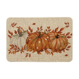 Artoid Mode Orange Dot Pumpkin Eucalyptus Fall Doormat, Autumn Home Decor Low-Profile Switch Rug Door Mat Floor Mat for Indoor Outdoor 24x35 Inch