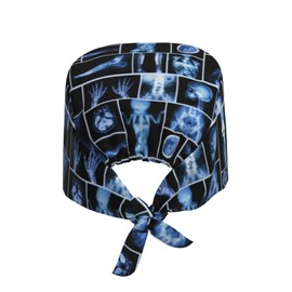 Human X-Ray Black Skeleton Working Cap for Women Men, Scrub Cap with Sweatband Adjustable, Unisex Tie Back Hat, Nurse Surgical Caps