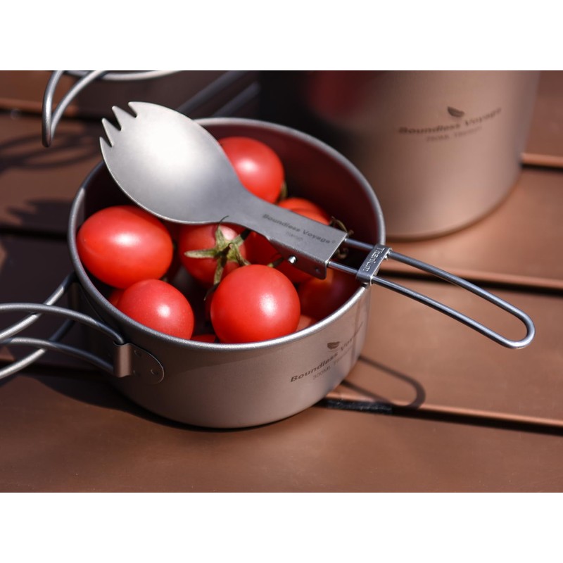 Boundless Voyage Ti1025T Titanium Fork Preparing Spoon, Foldable, Ultra Lightweight,