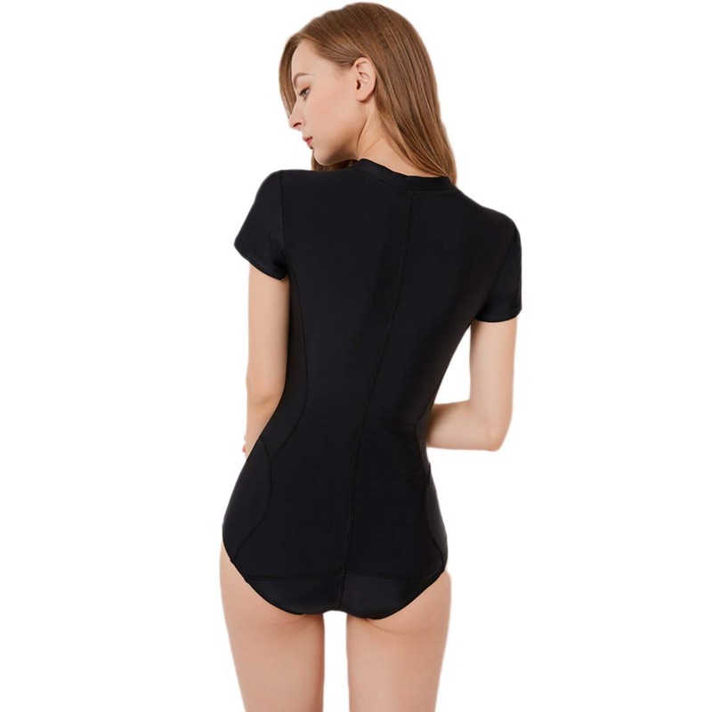 Micosuza Womens Rash Guard Short Sleeve Zip Printed One Piece