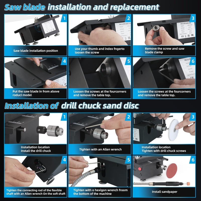 Adjustable Mini Table Saw for Woodworking, Portable Craft Saw with