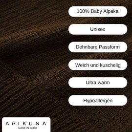 Apikuna® Alpaca Hat Made of 100% Finest Baby Alpaca Wool - Knitted Hat for Men and Women - Warm Unisex Knitted Hats for Autumn & Winter - Soft & Warm Wool Hats, dark brown, One Size