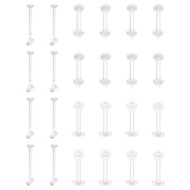 MODRSA 16g Clear Cartilage Earrings Stud Plastic Forward Helix Tragus Earring Medusa Lip Piercing Retainer Acrylic Bioflex Labret Lip Retainers for Work Sports Surgery 6mm 8mm 10mm