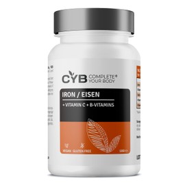 CYB High-Strength Iron Complex – 180 Tablets - Chelated Iron 14mg (as Gluconate) (100% NRV) Plus Folic Acid, Vitamins B12, B6 and C - Formation of Red Blood Cells, Reduction of Tiredness and Fatigue