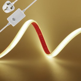 KAFULA 230V COB LED Neon Light Strip 10m Natural White 4000K, 240 LEDs/m Dimmable FCOB LED Fairy Light, 10cm Cuttable, IP65 Waterproof Flexible Double Sided Tape with UK Plug, Lighting Decoration