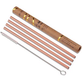 ZERRO Copper Straws Food Safe Solid Copper Mule Drinking Straws(Set of 4) 8.5inch Straight Cleaning Brush Included