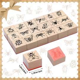 MotiMind 18 Pcs Insect Wood Stamps Set Wooden Rubber Holiday Stamps for Card Making Decoration and Scrapbooking Supplies