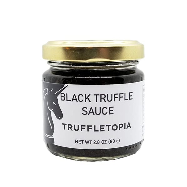 Truffletopia I Black Truffle Sauce I Made with Real Natural Black Truffles I Most Versatile Topping or Condiment, for Seasoning, Cooking & Baking I Gluten Free, Non-GMO, No MSG, Cholesterol Free, Sugar Free I 2.8 oz