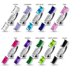 Clear Cz Stone Fancy Square Gems Link Reverse Bar Design 925 Sterling Silver with Stainless Steel Belly Ring - Belly Button jewelry - Navel jewelry