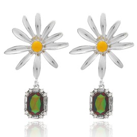 Aksod Flower Earrings for Women Dangle Silver Sparkly Daisy Earrings Trendy Floral Earring for Women (Silver)