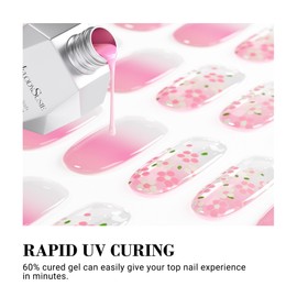 MelodySusie Semi Cured Gel Nail Strips (Pink Flower)- Works with Any Nail Lamps, Salon-Quality, Long Lasting, Easy to Apply & Remove - Includes 30Pcs, 2 Prep Pads, Nail File & Wooden Stick